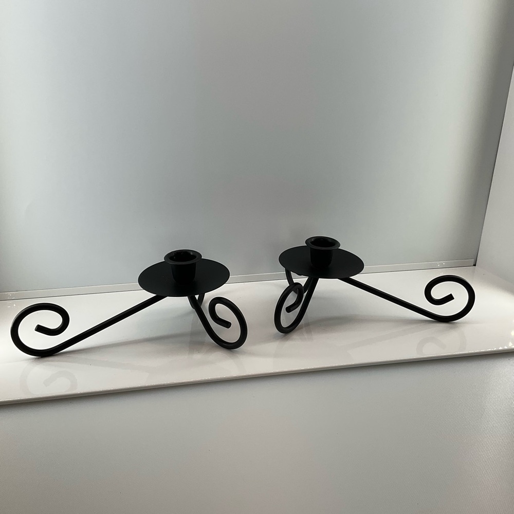vtg Wrought Iron Candle Holders Flat Black - Picture 8 of 8